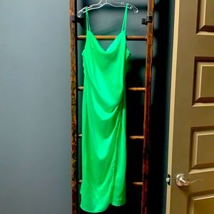 Re-newd satin dress in neon green size S